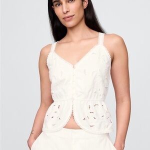 GAP- Linen-Blend Eyelet Peplum Top Size-S Tall